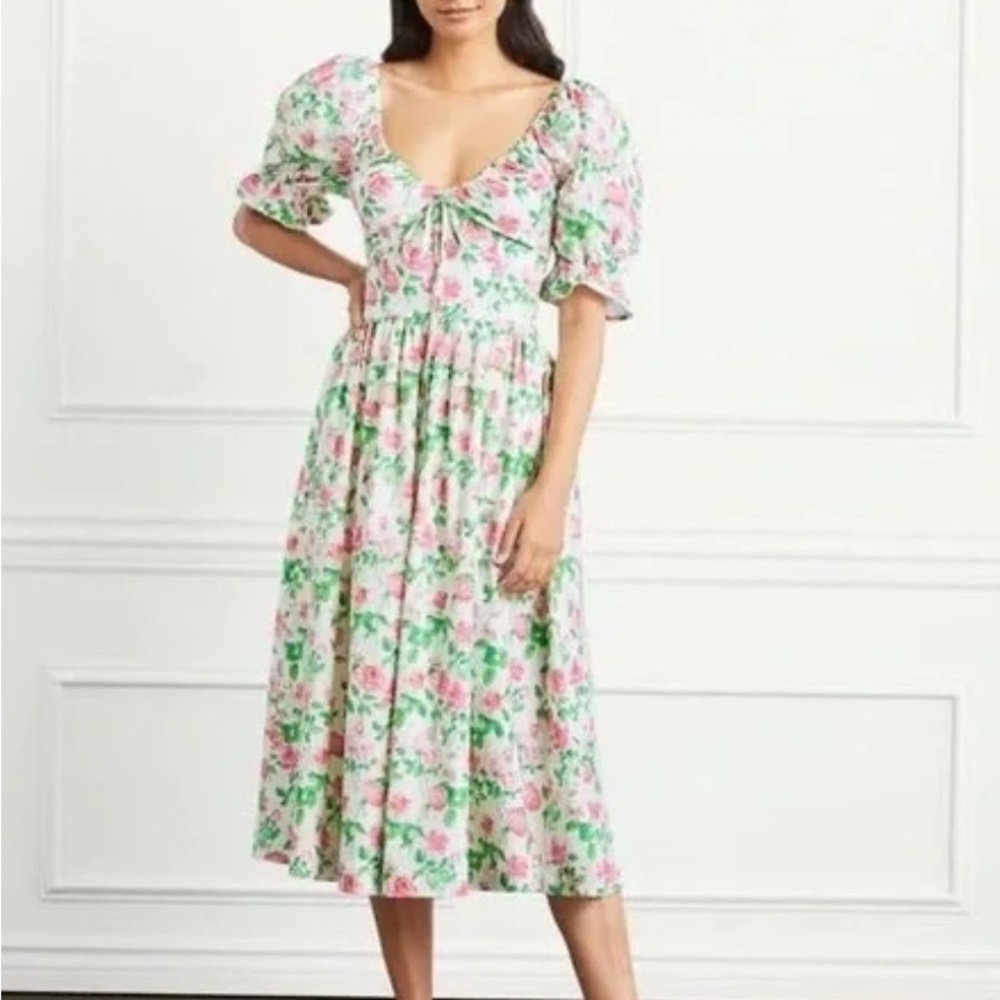 Hill House Floral Midi Dress in White, Pink & Green - Picture 2 of 2